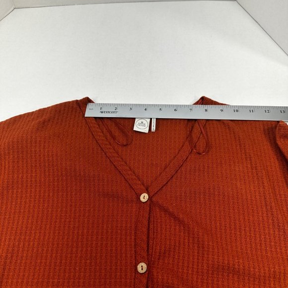Paper Crane Womens Sz Medium Sweater Shirt Cropped Button Front Tie Waist Brown - Picture 5 of 13